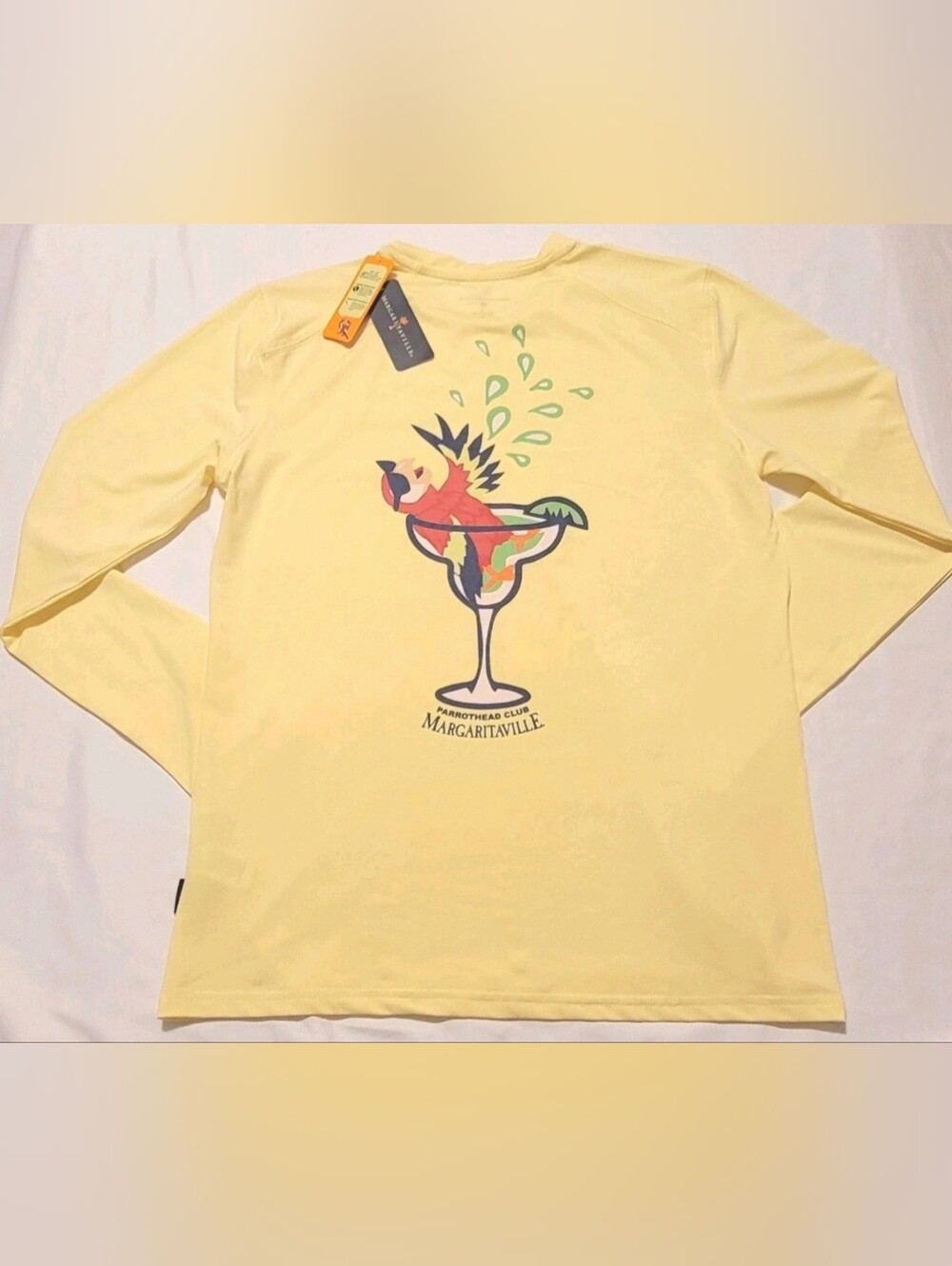Margaritaville Parrothead Club Long Sleeve T-Shirt Elfin Yellow SMALL UPF50 NWT - Picture 2 of 10